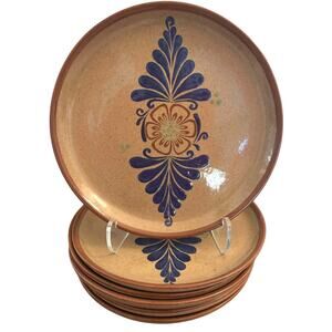 Vtg 2 Signed El Palomar Hand-Painted Floral Tonala Pottery Dinner Plate Mexico